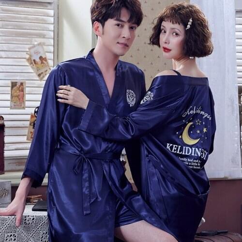 Unisex Pajamas High Quality Long Sleeve Nightdress Men Women Brand Home Wear New Comfortable Ice silk Sexy Suspender Nightdress