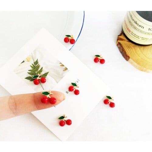 Fashion Drop of Oil Cherry Charms for Women Earrings DIY Making Accessories Handmade Enamel Fruit Charms CuteLovely Gift