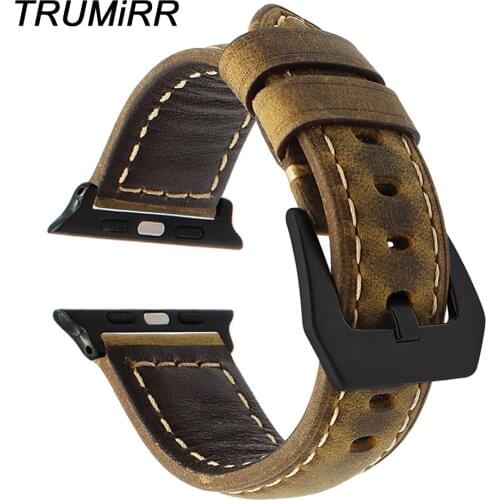 TRUMiRR Genuine Leather Watchband + Upgraded Adapter for iWatch Apple Watch 38mm 42mm Vintage Wrist Band 316L Steel Buckle Strap