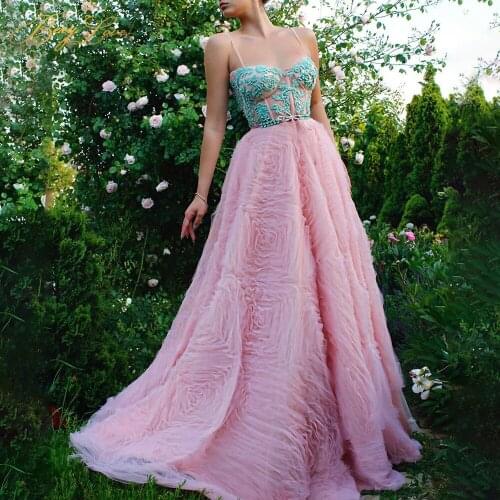 Luxury Prom Dress Pink Spaghetti Straps High Waist Evening Gowns Delicate Beading Party Dresses Abiti Da Cocktail