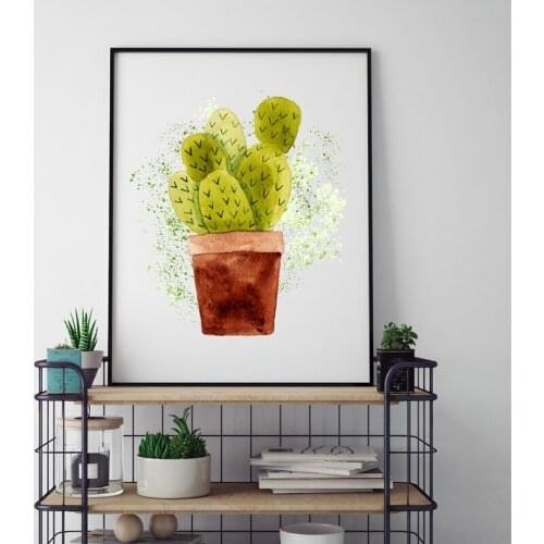Modern Hand-painted Cute Plant Green Cactus Poster Print Picture Canvas Painting Home Wall Art Decoration Can Be Customized