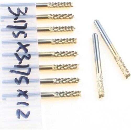10pc 3.175*3.175*12MM Titanium Coated Carbide PCB Cutter, End Mill for PCB Circuit Board Milling Drilling Cutting, Carbide Tools