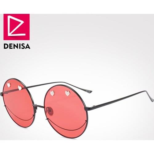 DENISA Metal Frame Vintage Round Sunglasses Women Men Love Heart Decoration Sun Glasses UV400 Retro gafas de sol mujer G18643