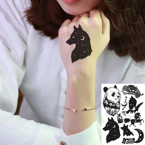 Waterproof Temporary Tattoo Sticker Totem Panda Moon Star Bird Wolf Horse Forest Flash Tatoo Fake Tatto Art for Men Women