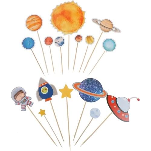 Outer Space Party Astronaut Rocket Ship Theme Foil Balloons Galaxy/Solar System Cake Toppers Boy Birtay Supplies