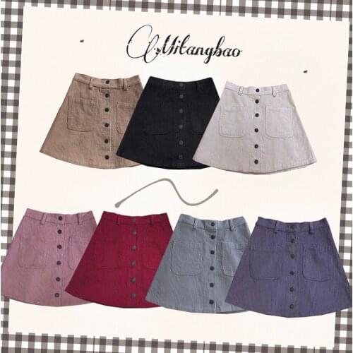 Vintage Style Womens Winter Autumn Mini Skirt Corduroy Empire Waist A-Line Skirt 7 Colors Popular-all-match