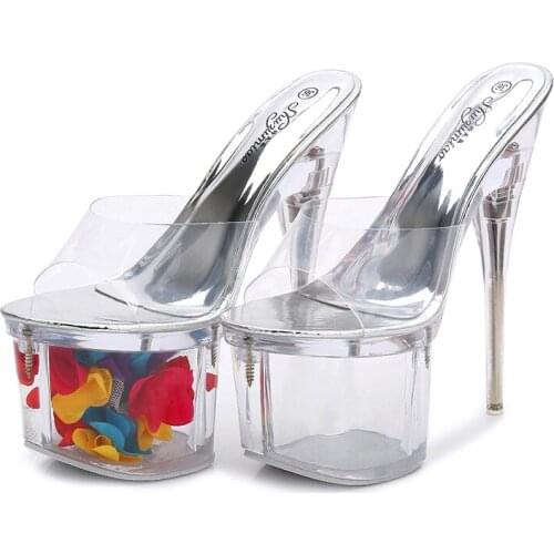 Women Summer Super High Heel Platform Pumps Model Catwalk Pole Dance Nightclub Transparent Stiletto Sandals Ladies High Heels