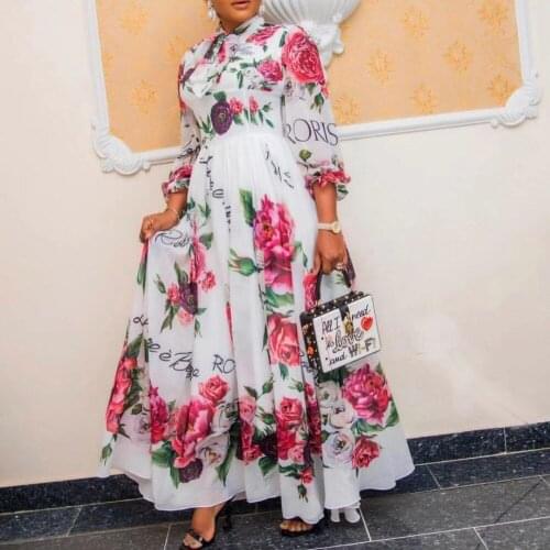 African Dress For Women Elegant Gowns Chiffon Floral Print Dinner Party Long Dress 2021 Spring Summer Robes Africaine Dashiki