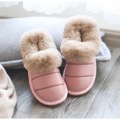 Couples Genuine Leather Winter Home Slippers Warm Soft Indoor Slippers Anti-Slip Women and Mens Casual Home Slippers