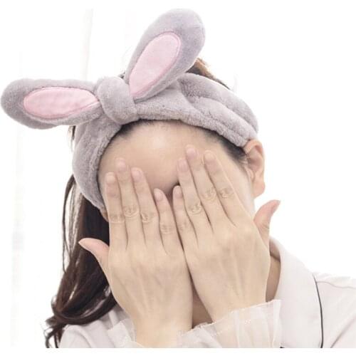 1Pc Fashion Women Bowknot Rabbit Ears Hairband Coral Fleece Elastic Headdress Hair Accessories Cotton Makeup Tools