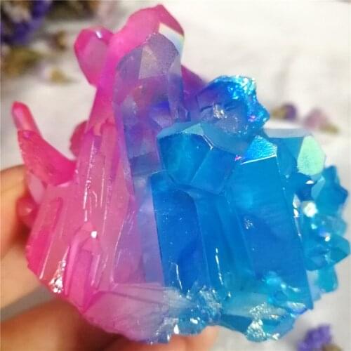 Blue purple Aura crystal cluster quartz titanium aura flower natural stones and minerals stone decoration for home gift 1pcs