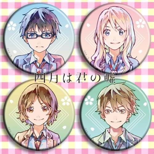 1pcs ZXFJXR 58MM Your Lie in April Arima Tsubaki Badge Brooch Pins Acrylic Pins Button