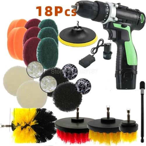 18PCS Drill Brush Cleaner Kit Power Scrubber For Cleaning Bathroom Bathtub Brushes Scrub Car Tools Set Cordless Attachment