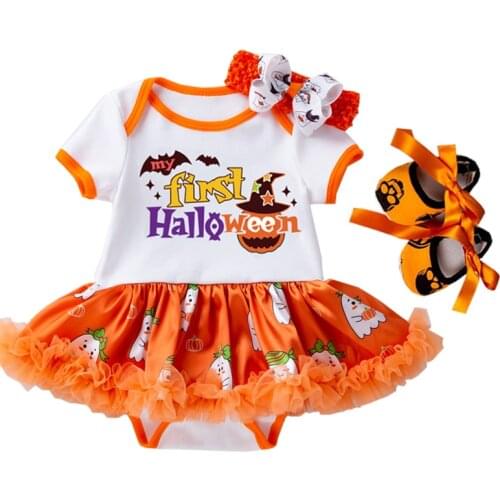 2021 Cute Halloween Romper dress Baby Girls Clothes Jumpsuit +Headband+Shoes 0-24M Infant Toddler Newborn Outfits Set Hot Sale