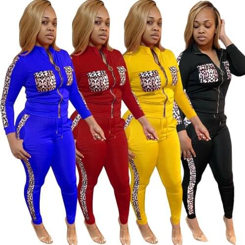 5XL Plus Size Women Suit Fashion Leopard Print Patchwork Zipper Cardigan Tops Casual Pants Two-piece Set Sporty Jogger Outfits