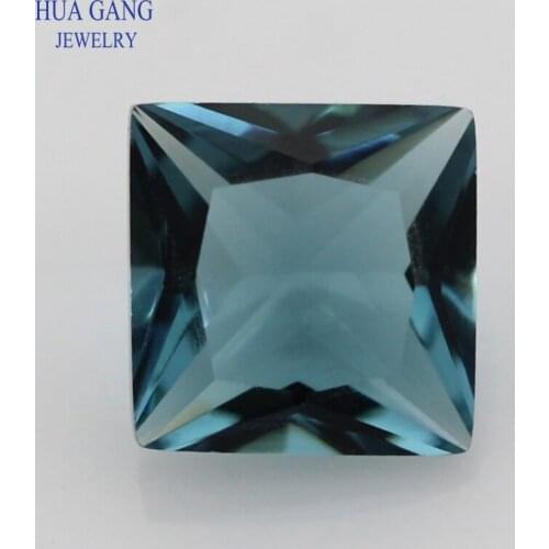 Ink Blue Color Glass Gems Square Shape Princess Cut Loose Glass Beads Synthetic Gems For Jewelry Size 3x3~10x10mm Free Shipping