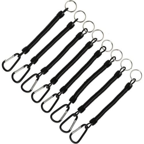 Black Fishing Lanyard Accessories Plastic Retractable Coiled Tether with Carabiner for Pliers Lip Grips Tackle Fish Tools (Pac