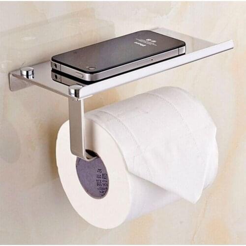 Stainless Steel Toilet Paper Holder Paper Roll Hanger with Phone Storage Shelf Polished Chrome Toilet Paper Holder Paper Stand