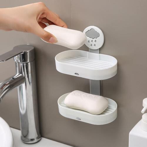 Double-layer Soap Box No Perforation Household Wall-mounted Bathroom Drain Soap Box Toilet Soap Storage Box