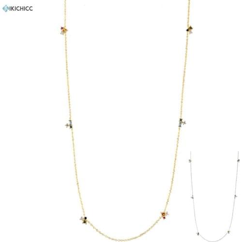 Kikichicc 100% 925 Sterling Silver Six Three Zircon Flower Charm Zircon Chain Necklace Choker 2020 Rock Punk Fashion Jewelry