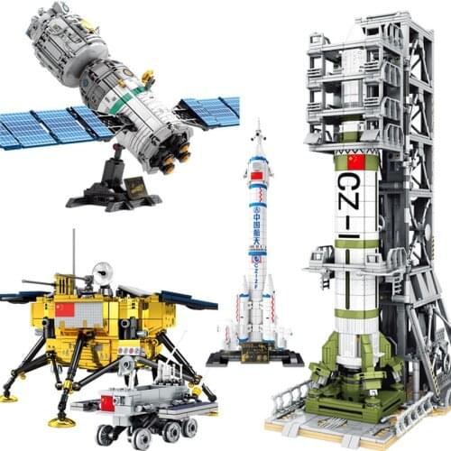 Ideas Aerospace Spaceship Saturn Rocket Launch Building Blocks Technical City Satellite Astronaut Brick Children Educational Toy