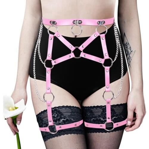 Punk Waistband Chain Leather Spanking Flirting Tied Rope BDSM Bondage Belt Role Playing Sex Toys For Adult Women Gothic Garter