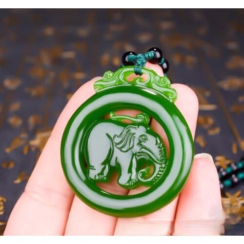 Hot Selling Natural Men Women Hand-Carved Jewelry Elephant Pendant Necklace Jadeite Jewelry Double-sided Hollow Carved
