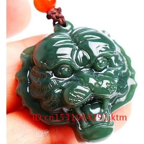Fashion Necklace Jewelry Jade Jadeite Amulet Men Gifts Carved Charm Tiger Head Pendant Chinese Hetian Women Natural for