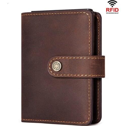 2021 Mens Genuine Leather Vintage Wallet High Quality RFID Blocking Hasp Wallets Casual Card Holder Male Coin Purse Money Clip