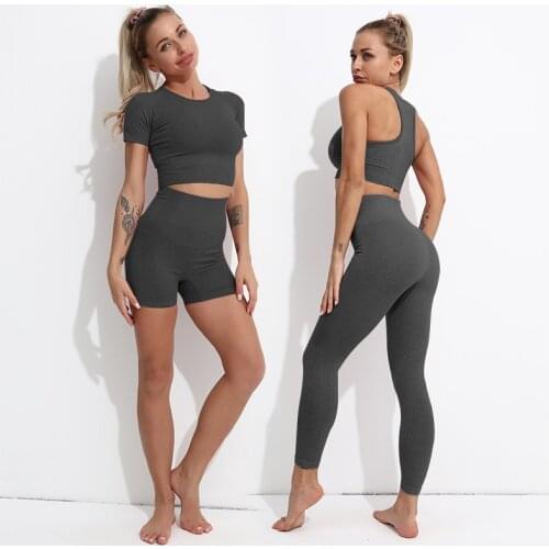 Conjunto de calça legging sem costura feminino, roupa esportiva para ginástica e exercícios, condicionamento físico e treino