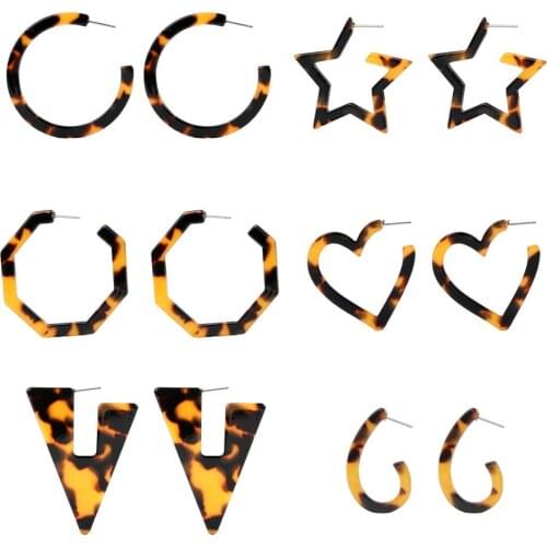 New Leopard Acetate Big Semicircle Star Resin Stud Earrings Female Statement Acrylic Tortoiseshell Jewelry Brincos