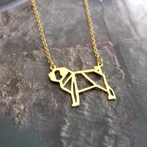 Pug Dog Necklace Origami Geometric Breeds Dog Memorial Gift Family pendant Pet lover
