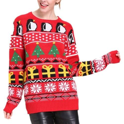 Penguin Knitted Christmas Sweater Long Sleeve O-neck Christmas Lovely Pullovers Autumn Winter Sweater Fashion Dropshipping
