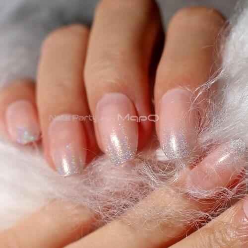 Coffin pink Holographic gradient fake nail stiletto nails black medium False nails point Tip 24pcs Transparent holography