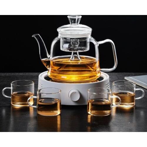 Large Capacity Glass Tea Pot Boil Tea Ware Glass Steaming Teapot Gas Stove Uses Glass Pot 1.2L Flower Set Puer Kettle Home Tool