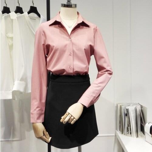 Womens Spring Summer Runway Fashion Vintage Pink Shirt Female Casual Loose Office Lady Basic Blouse Tees Tops TB1689