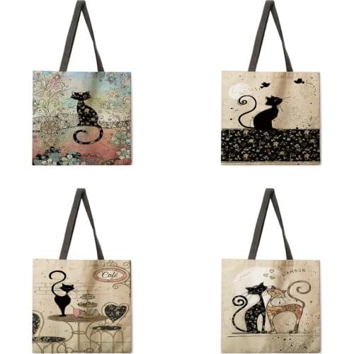 Ladies handbag sketch life cat print bag handbag lady shoulder bag foldable shopping bag outdoor beach handbag
