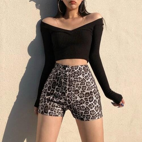 Women Leopard Pattern Workout Shorts Sports High Waist Shorts Summer Skinny Running Gym Leggings High Waist Fitness Shorts