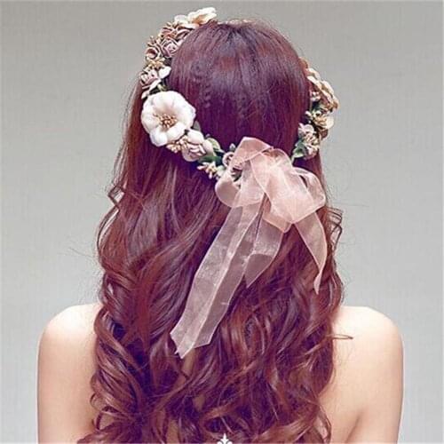 Boho Style Artificial Floral Women Hairband Wedding Party Bride Beach Headband Colorful Flower Girls Hair Accessories