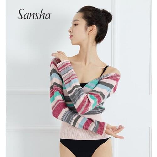 Sansha Adult Multicolor Top Long Sleeves Stylish Knitted Sweater V-Neck Warm Knitwear Dancewear Gym Training Dance Class KC4001