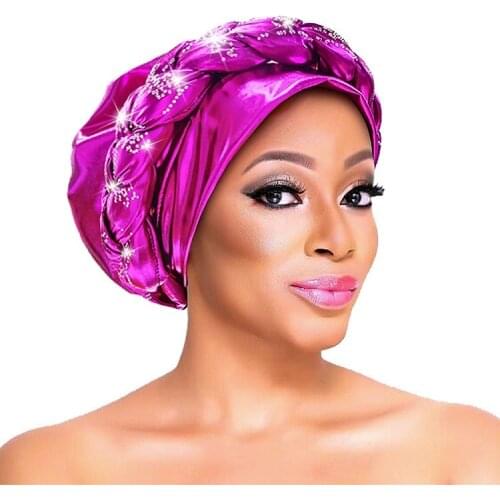 2021 Fashion African Auto Gele Headtie Sequins Braids Womens Turban Cap Muslim Headscarf Bonnet Ready To Wear Hijab Wedding Hat