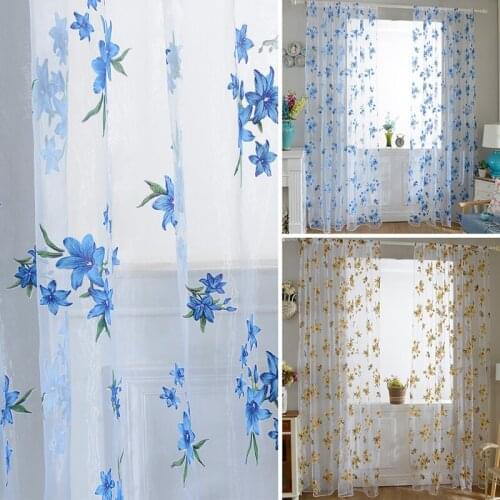 1pcs Sheer Stylish Floral Tap Top Curtain Window Living Room Drapes Curtains Panel for Bedroom Home Decor 2m X 1m(L X W)