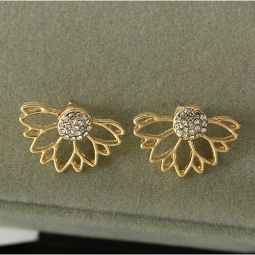 12 Pairs/Lot Rhinestone Cubic Zirconia Earrings Hollow Lotus Flower Charm Stud Earrings For Women Statement Crystal Jewelry Gift