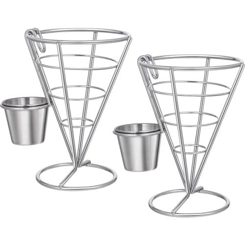 2PCS French Fries Stands Classic French Fry Cone Dipping Cup Holder Snack Appetizer Serving Rack Food Display Wire Stands