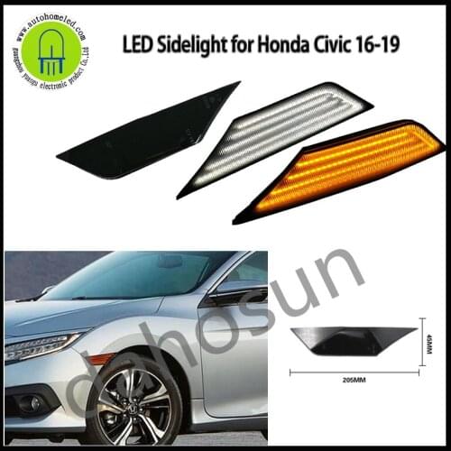 2pcs LED Front Side Marker Dynamic Flowing Turn Signal Repeater Light Blinker for Honda Civic 2016-2019 Sidelight