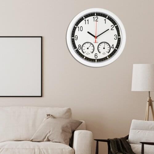 24.4cm Removable Modern Classic Quartz Wall Clock Temperature Humidity Display Wall Stickers Home Living Room Decor