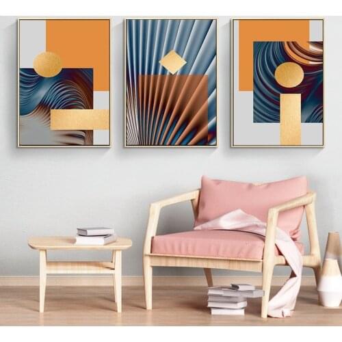 Frameless Nordic Geometric Abstract Living Room Decoration Painting Hanging Painting Background Wall Painting Triptych Mural
