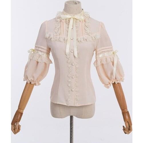 Lolita Blouse Half Lantern Sleeve Bows ruffled Chiffon Sweet Lolita top
