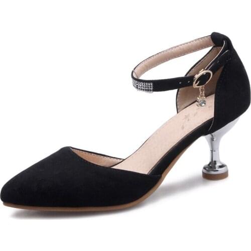 Big Size 11 12 13 14 15 16 high heels sandals women shoes woman summer ladies One-word Button Metal Decorative Slender Heel