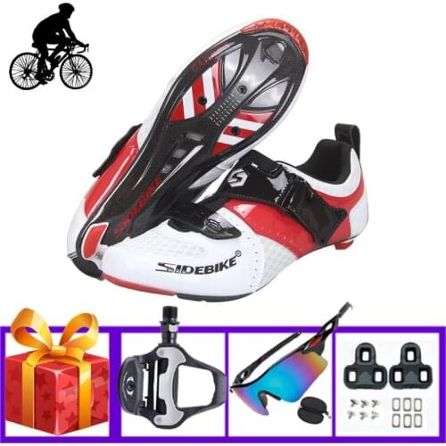 SIDEBIKE Carbon Road Bike Shoes Ultra-light Breathable Riding Bicycle Sneakers Add Pedals Bicicleta Triatlon Racing Footwear